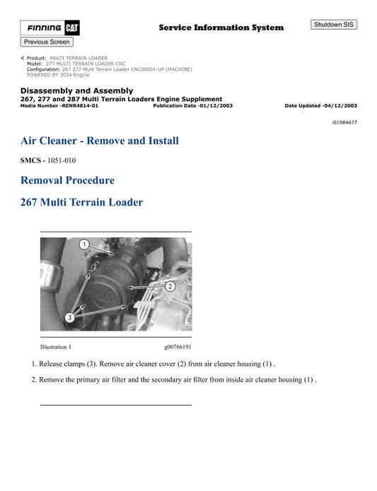 Caterpillar Cat 277 Multi Terrain Service and Repair Manual PDF | S/N CNC