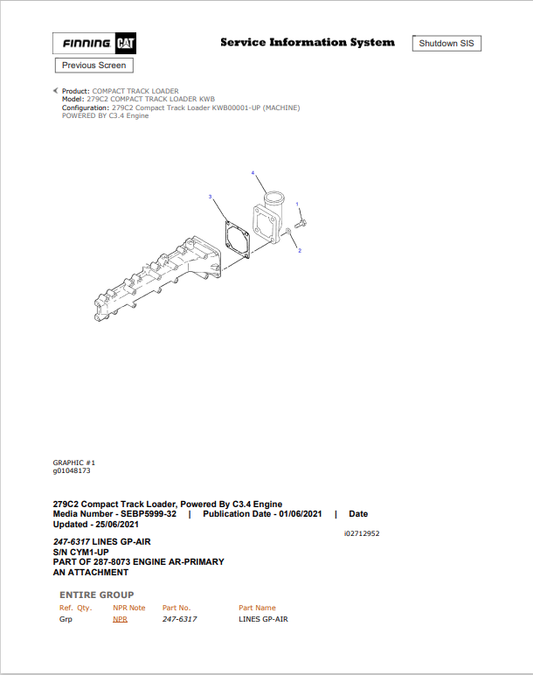 Caterpillar Cat 279C2 Compact Track Loader Parts Catalogue Manual PDF | S/N KWB