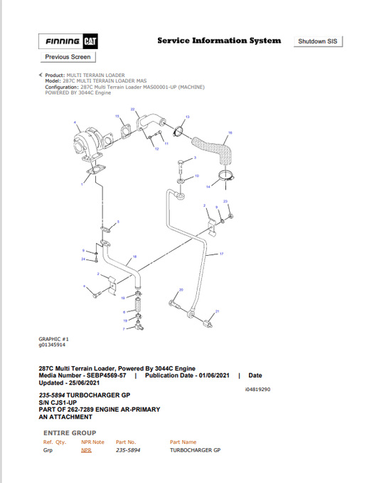 Caterpillar Cat 287C Multi Terrain Loader Parts Catalogue Manual PDF | S/N MAS