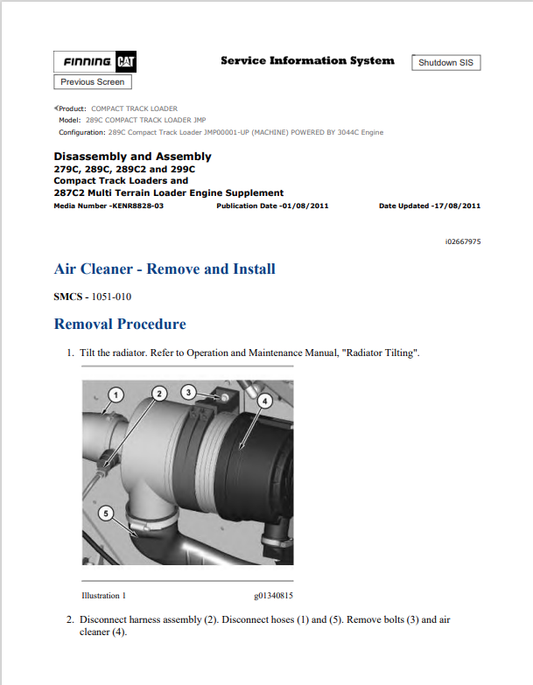 Caterpillar Cat 289C Compact Track Loader Service and Repair Manual PDF | S/N JMP