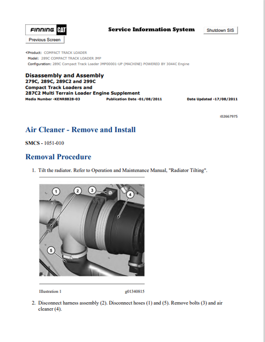 Caterpillar Cat 289C Compact Track Loader Service and Repair Manual PDF | S/N JMP