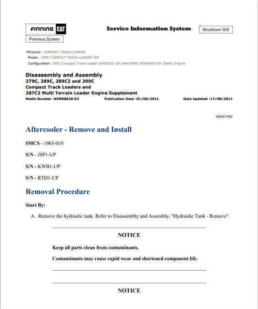 Caterpillar Cat 299C Compact Track Loader Service and Repair Manual PDF | S/N JSP