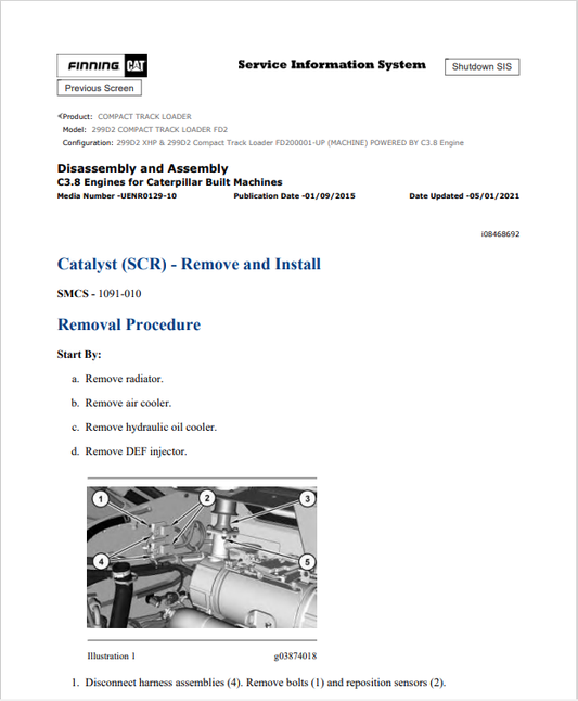 Caterpillar Cat 299D2 Compact Track Loader Service and Repair Manual PDF | S/N FD2
