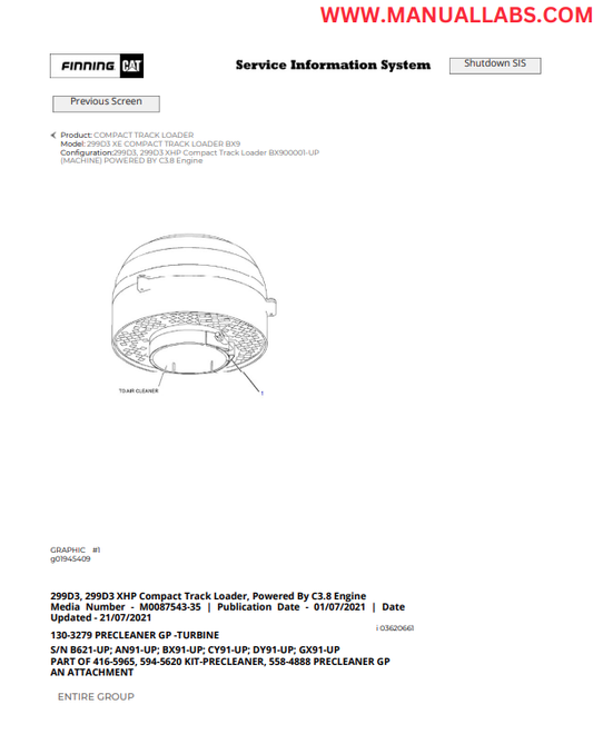 Caterpillar Cat 299D3 XE Compact Track Loader Parts Catalogue Manual PDF | S/N BX9