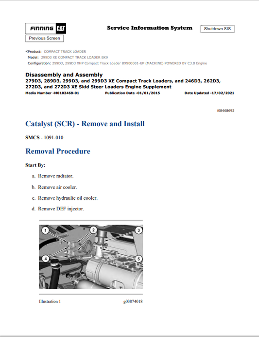 Caterpillar Cat 299D3 XE Compact Track Loader Service and Repair Manual PDF | S/N BX9