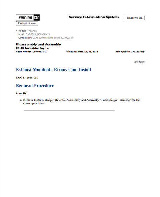 Caterpillar Cat 3.4B IOPU Package Service And Repair Manual PDF | S/N CJ3