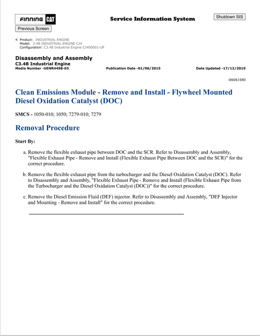 Caterpillar Cat 3.4B Industrial Engine Service and Repair Manual PDF | S/N CJ4