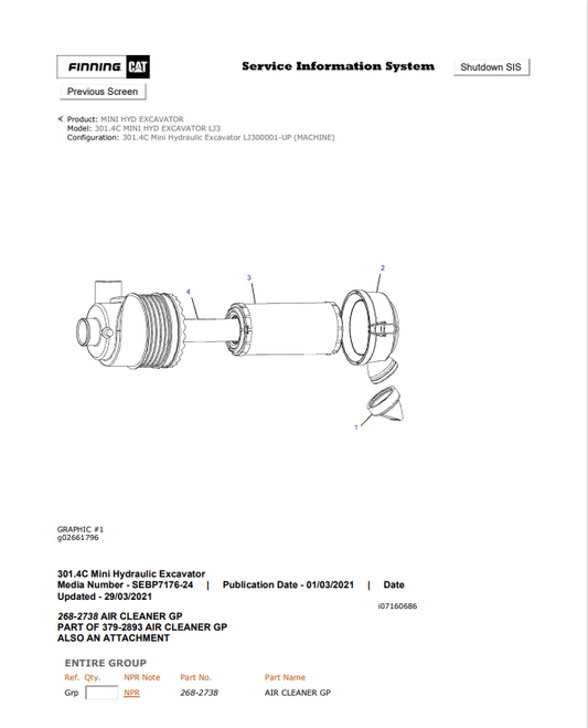 Caterpillar Cat 301.4C Mini HYD Excavator Parts Catalogue Manual PDF | S/N LJ3