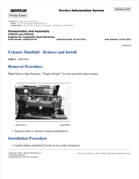 Caterpillar Cat 301.4C Mini HYD Excavator Service and Repair Manual PDF | S/N LJM