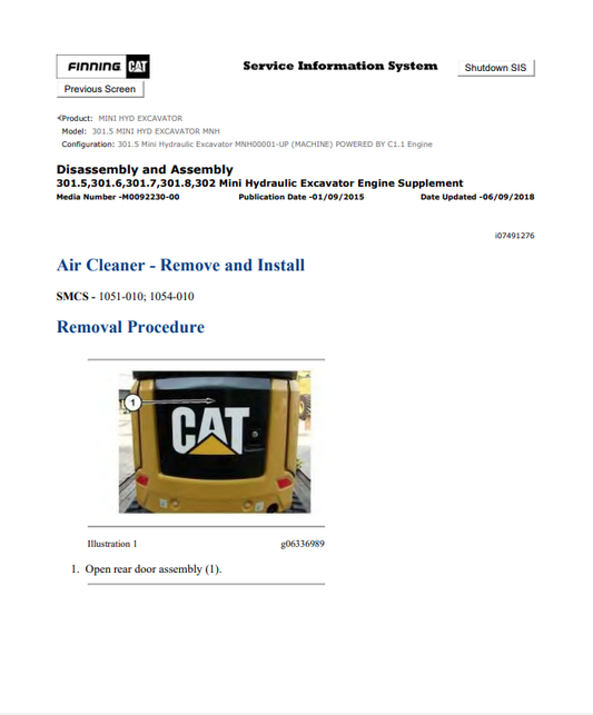 Caterpillar Cat 301.5 Mini HYD Excavator Service and Repair Manual PDF | S/N MNH