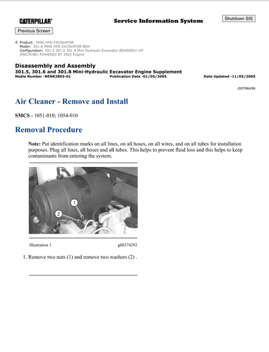 Caterpillar Cat 301.6 Mini HYD Excavator Service and Repair Manual PDF | S/N BDH