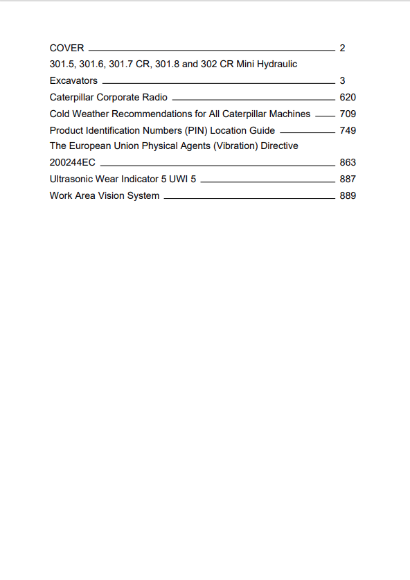 Caterpillar Cat 301.7CR Mini HYD Excavator Operation and Maintenance Manual PDF | S/N JH7