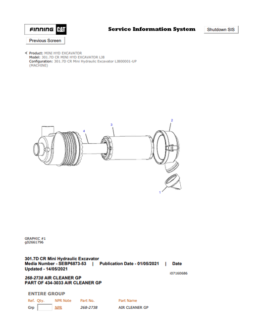 Caterpillar Cat 301.7D CR Mini HYD Excavator Parts Catalogue Manual PDF | S/N LJ8