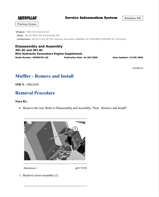 Caterpillar Cat 301.8C Mini HYD Excavator Service and Repair Manual PDF | S/N JSB