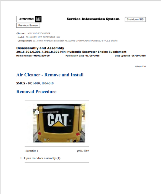Caterpillar Cat 301.8 Mini HYD Excavator Service and Repair Manual PDF | S/N H8X