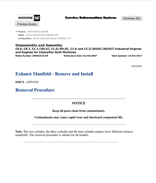 Caterpillar Cat 3013C Industrial Engine Service And Repair Manual PDF | S/N G3P