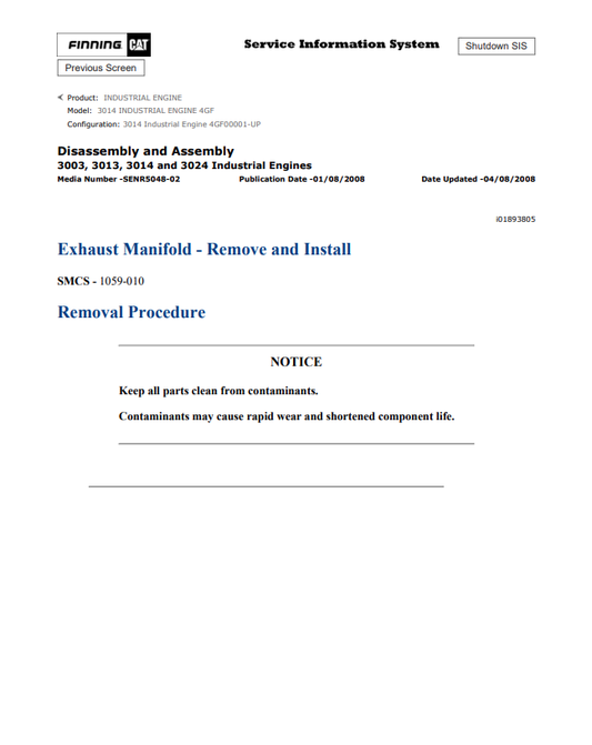 Caterpillar Cat 3014 Industrial Engine Service And Repair Manual PDF | S/N 4GF