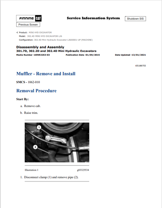 Caterpillar Cat 302.4D Mini HYD Excavator Service and Repair Manual PDF | S/N LJ6
