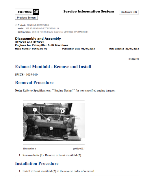 Caterpillar Cat 302.4D Mini HYD Excavator Service and Repair Manual PDF | S/N LJN