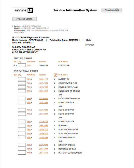 Caterpillar Cat 302.7D Mini HYD Excavator Parts Catalogue Manual PDF | S/N LJ7