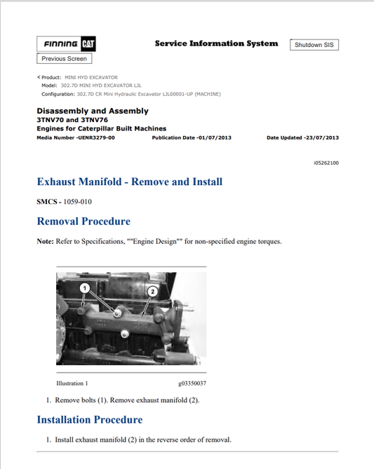 Caterpillar Cat 302.7D Mini HYD Excavator Service and Repair Manual PDF | S/N LJL