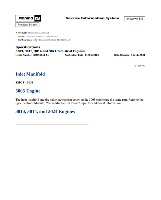 Caterpillar Cat 3024 Industrial Engine Service And Repair Manual PDF | S/N 4RF