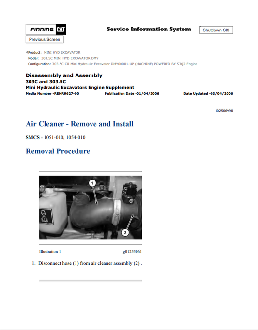 Caterpillar Cat 303.5C Mini HYD Excavator Service and Repair Manual PDF | S/N DMY
