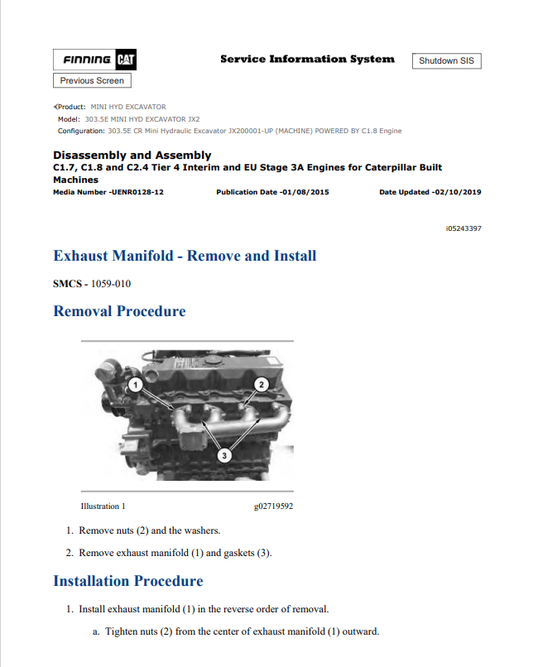 Caterpillar Cat 303.5E Mini HYD Excavator Service and Repair Manual PDF | S/N JX2