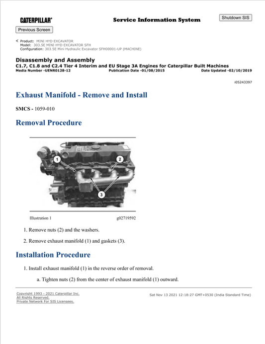 Caterpillar Cat 303.5E Mini HYD Excavator Service and Repair Manual PDF | S/N SFH