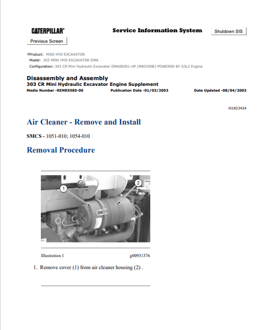 Caterpillar Cat 303 Mini HYD Excavator Service and Repair Manual PDF | S/N DMA