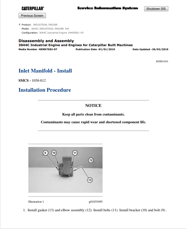 Caterpillar Cat 3044C Industrial Engine Service and Repair Manual PDF | S/N 344
