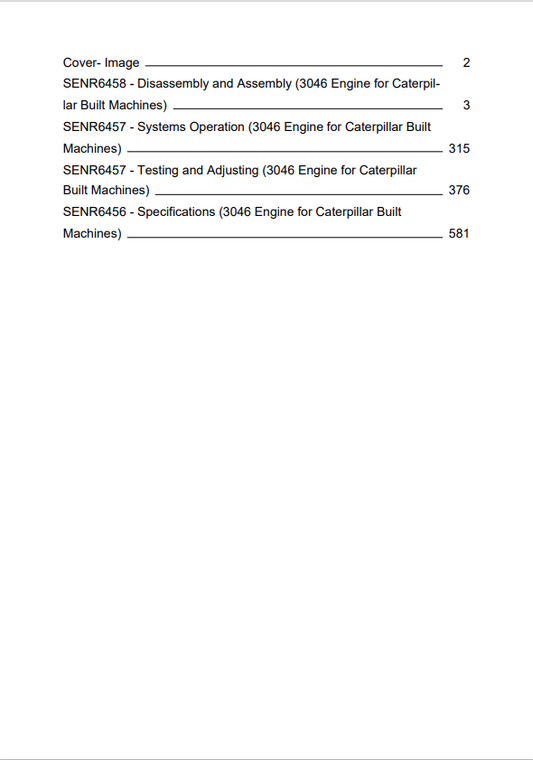 Caterpillar Cat 3046 Engine-machine Service And Repair Manual PDF | S/N 5XK