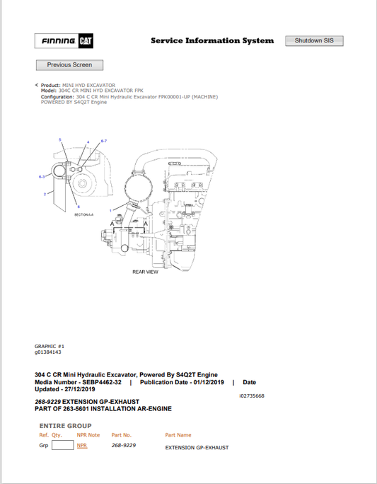 Caterpillar Cat 304C CR Mini HYD Excavator Parts Catalogue Manual PDF | S/N FPK