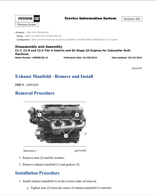 Caterpillar Cat 304E2 CR Mini HYD Excavator Service and Repair Manual PDF | S/N CJ2