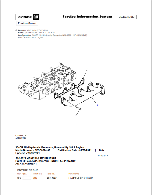 Caterpillar Cat 304 Mini HYD Excavator Parts Catalogue Manual PDF | S/N NAD
