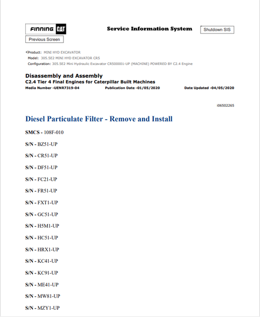 Caterpillar Cat 305.5E2 Mini HYD Excavator Service and Repair Manual PDF | S/N CR5
