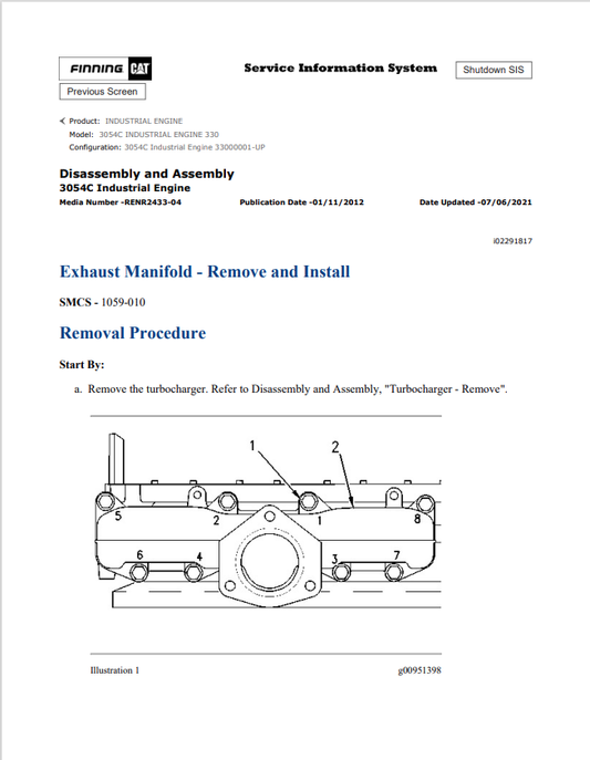 Caterpillar Cat 3054C Industrial Engine Service And Repair Manual PDF | S/N 330