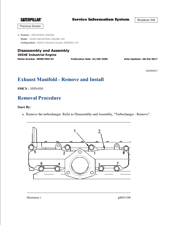 Caterpillar Cat 3054E Industrial Engine Service and Repair Manual PDF | S/N 304