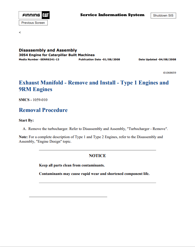 Caterpillar Cat 3054 Engine Machine Service and Repair Manual PDF | S/N 5HK