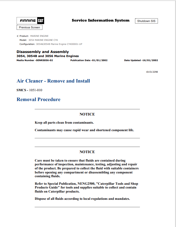 Caterpillar Cat 3054 Marine Engine Service and Repair Manual PDF | S/N CYK