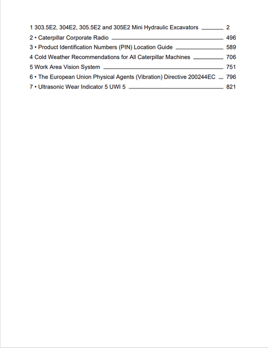 Caterpillar Cat 305E2 CR Mini HYD Excavator Operation and Maintenance Manual PDF | S/N DF5