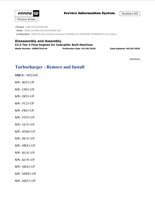 Caterpillar Cat 305E2 CR Mini HYD Excavator Service and Repair Manual PDF | S/N BZ5