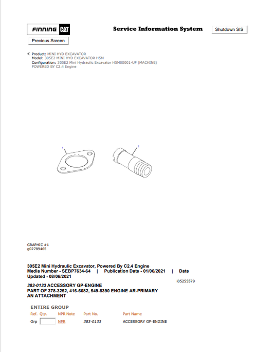 Caterpillar Cat 305E2 Mini HYD Excavator Parts Catalogue Manual PDF | S/N H5M