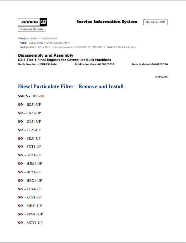 Caterpillar Cat 305E2 Mini HYD Excavator Service and Repair Manual PDF | S/N H5M