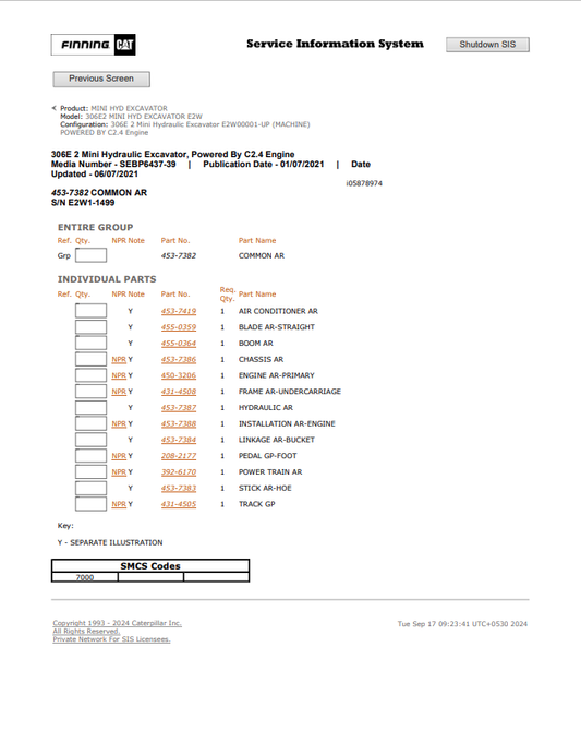 Caterpillar Cat 306E2 Mini HYD Excavator Parts Catalogue Manual PDF | S/N E2W