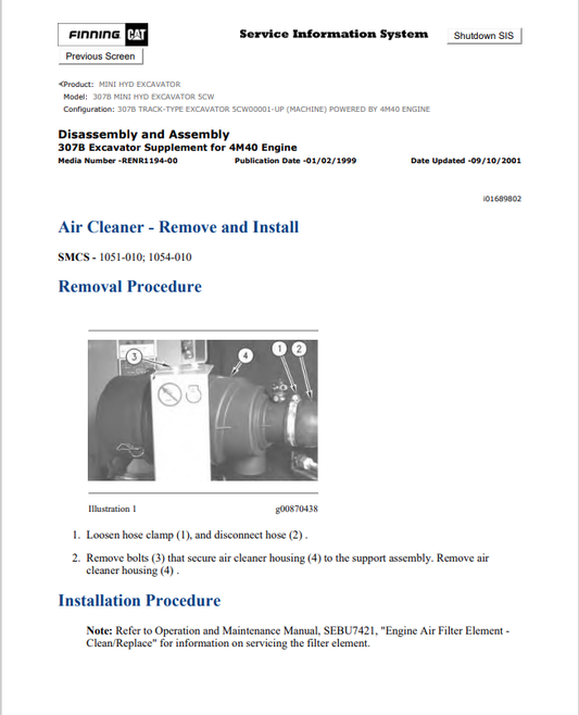 Caterpillar Cat 307B Mini HYD Excavator Service and Repair Manual PDF | S/N 5CW