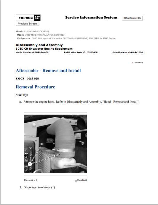Caterpillar Cat 308D Mini HYD Excavator Service and Repair Manual PDF | S/N GBT00417