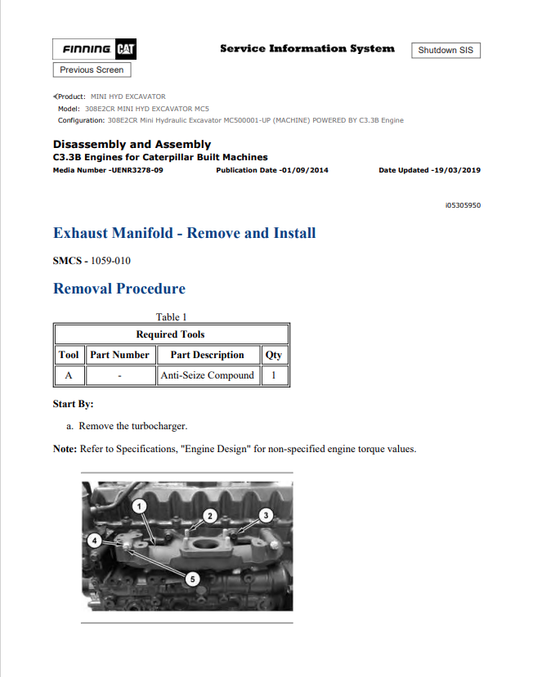 Caterpillar Cat 308E2CR Mini HYD Excavator Service and Repair Manual PDF | S/N MC5
