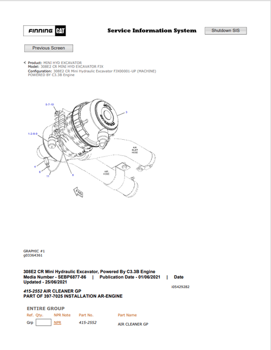Caterpillar Cat 308E2 CR Mini HYD Excavator Parts Catalogue Manual PDF | S/N FJX