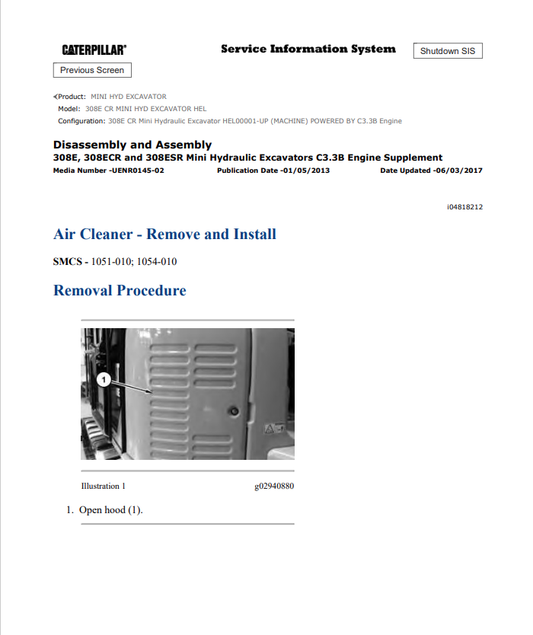 Caterpillar Cat 308E CR Mini HYD Excavator Service and Repair Manual PDF | S/N HEL